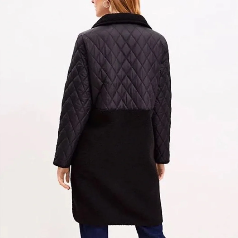 LOFT Black Shearling Mixed Media Coat - XXS Petite - Picture 2 of 10
